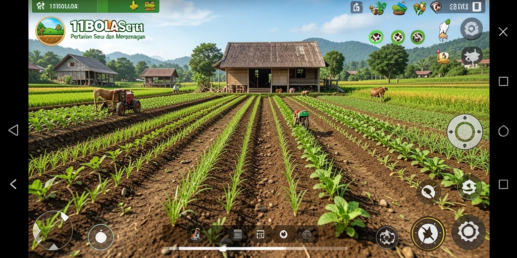 Tampilan gameplay <strong>11BOLA</strong> yang menarik dengan kebun yang subur.