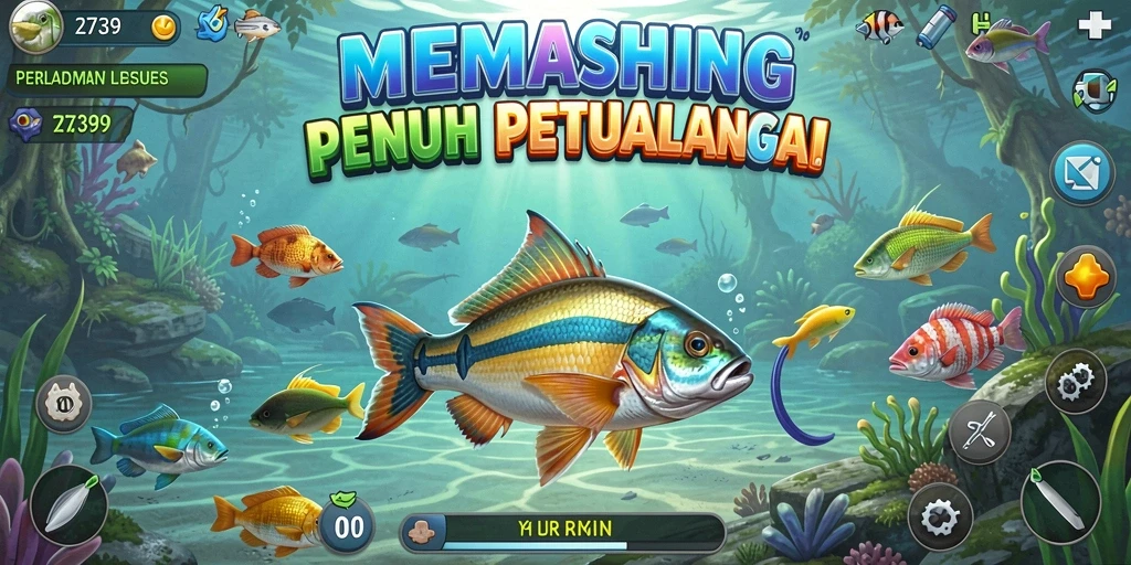 Tampilan gameplay 2739 yang menarik dan penuh warna saat memancing.