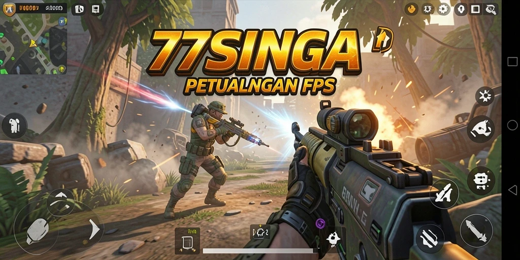 Gambar gameplay 77SINGA yang menegangkan dengan aksi FPS intens.