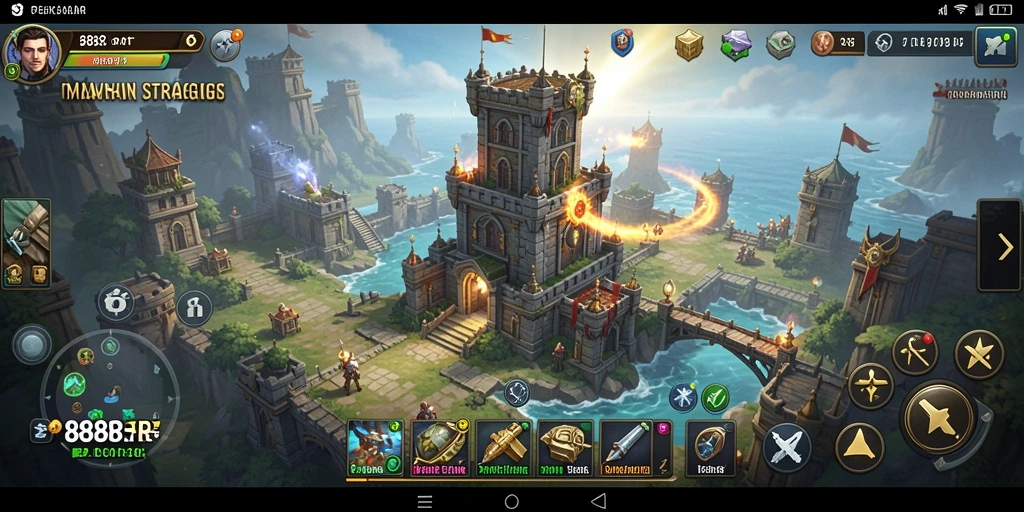 Gameplay menegangkan dalam 888R dengan menara yang berperang melawan gelombang musuh.