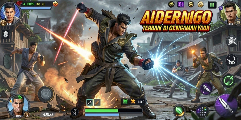 Screenshot utama AJO89 menampilkan aksi pertarungan yang menggugah semangat.