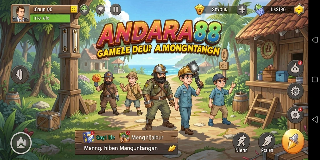 Tampilan gameplay ANDARA88 menampilkan aksi karakter yang mengumpulkan sumber daya secara otomatis.