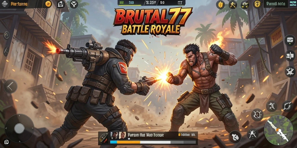 Tampilan gameplay mendebarkan dari BRUTAL77 dalam aksi Battle Royale.