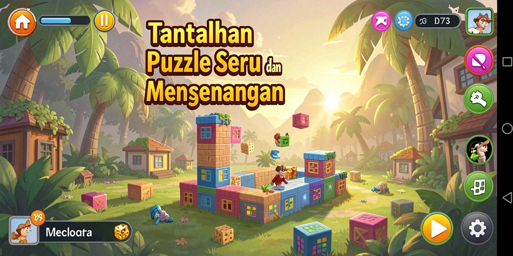 Tangkapan layar D73 menampilkan gameplay puzzle yang menarik dan menantang.