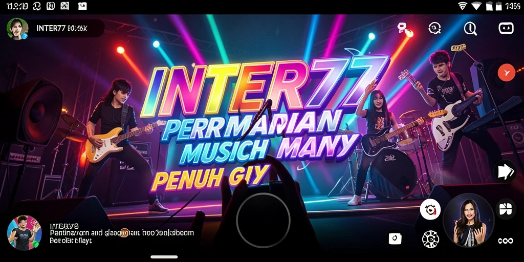 Screenshot utama INTER77 menampilkan pengguna saat memainkan game musik dengan penuh semangat.