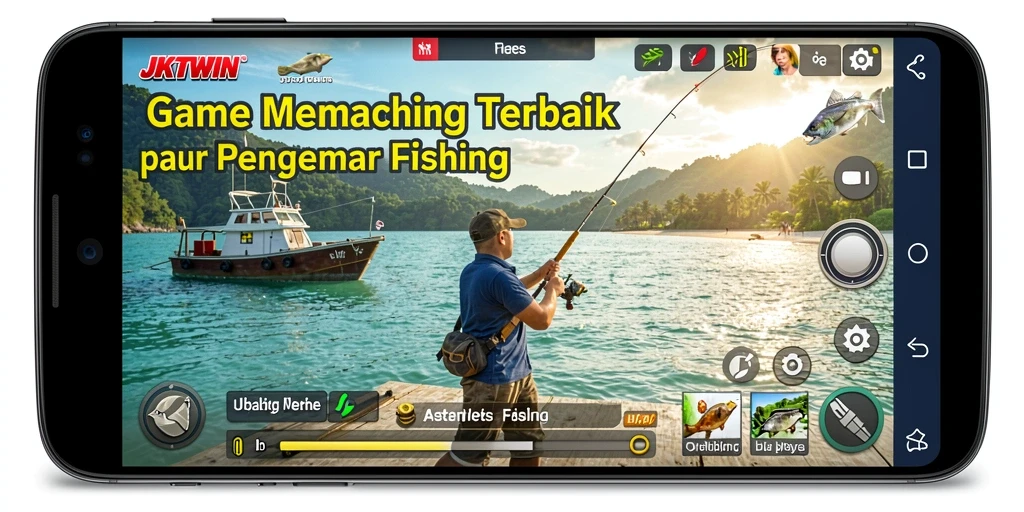 Gameplay JKTWIN yang menampilkan momen seru saat memancing.