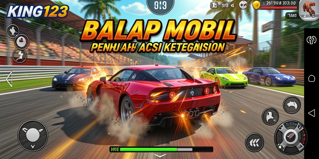 Gambaran gameplay KING123 dengan aksi balap yang seru.