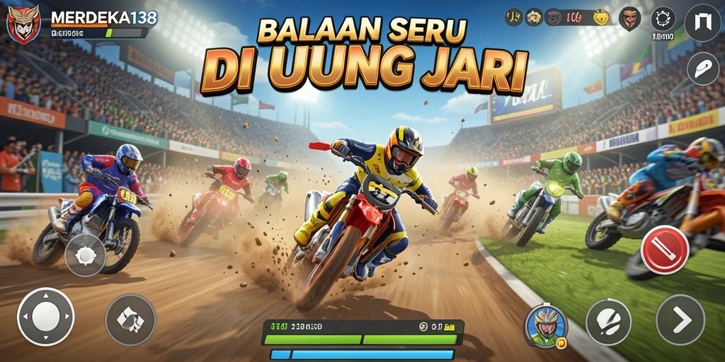 Tampilan seru gameplay balapan di MERDEKA138 dengan mobil yang beraksi.