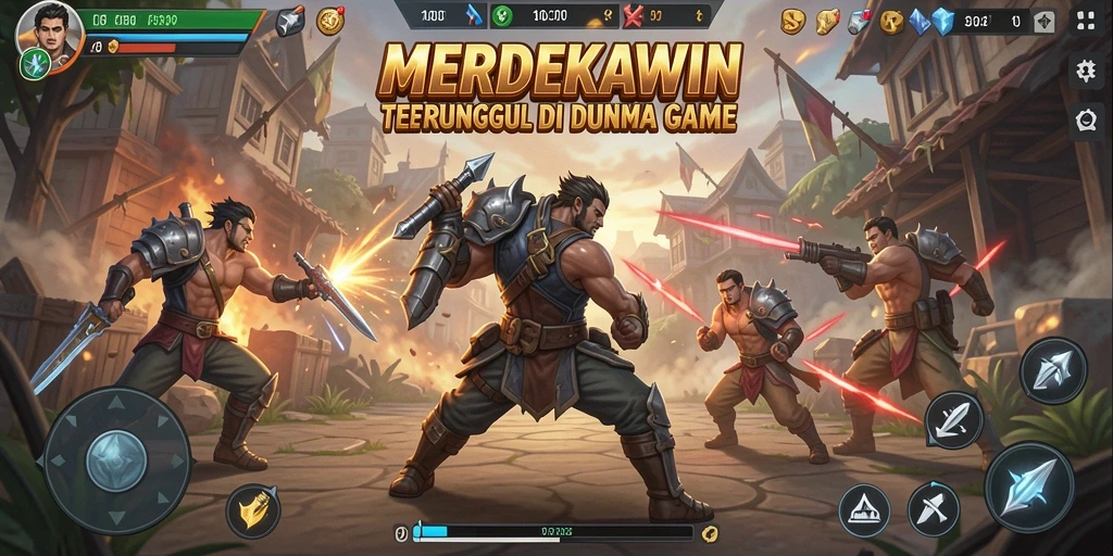 Screenshot gameplay MERDEKAWIN menunjukkan pertarungan seru dan aksi mendebarkan.