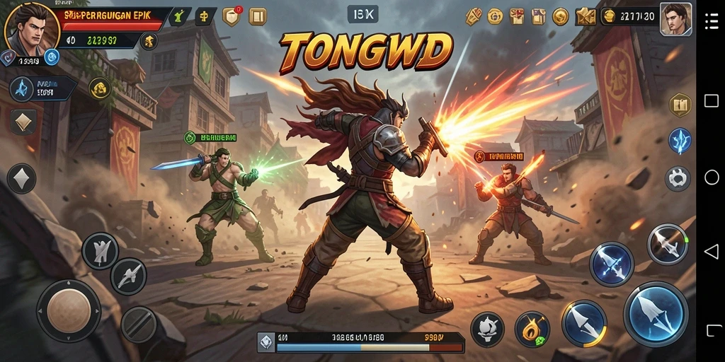 Screenshot TONGWD menampilkan aksi pertarungan yang mendebarkan dan karakter yang dinamis.