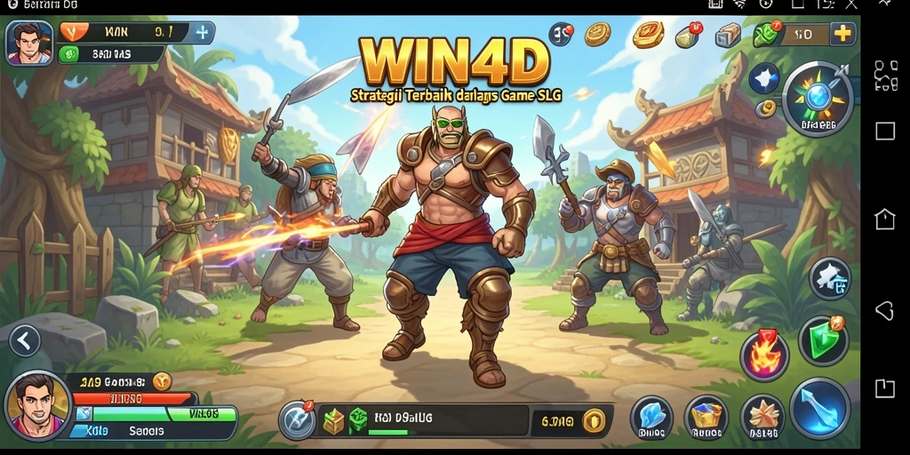 Screenshot utama WIN4D yang menunjukkan pertempuran mendebarkan dalam game SLG.